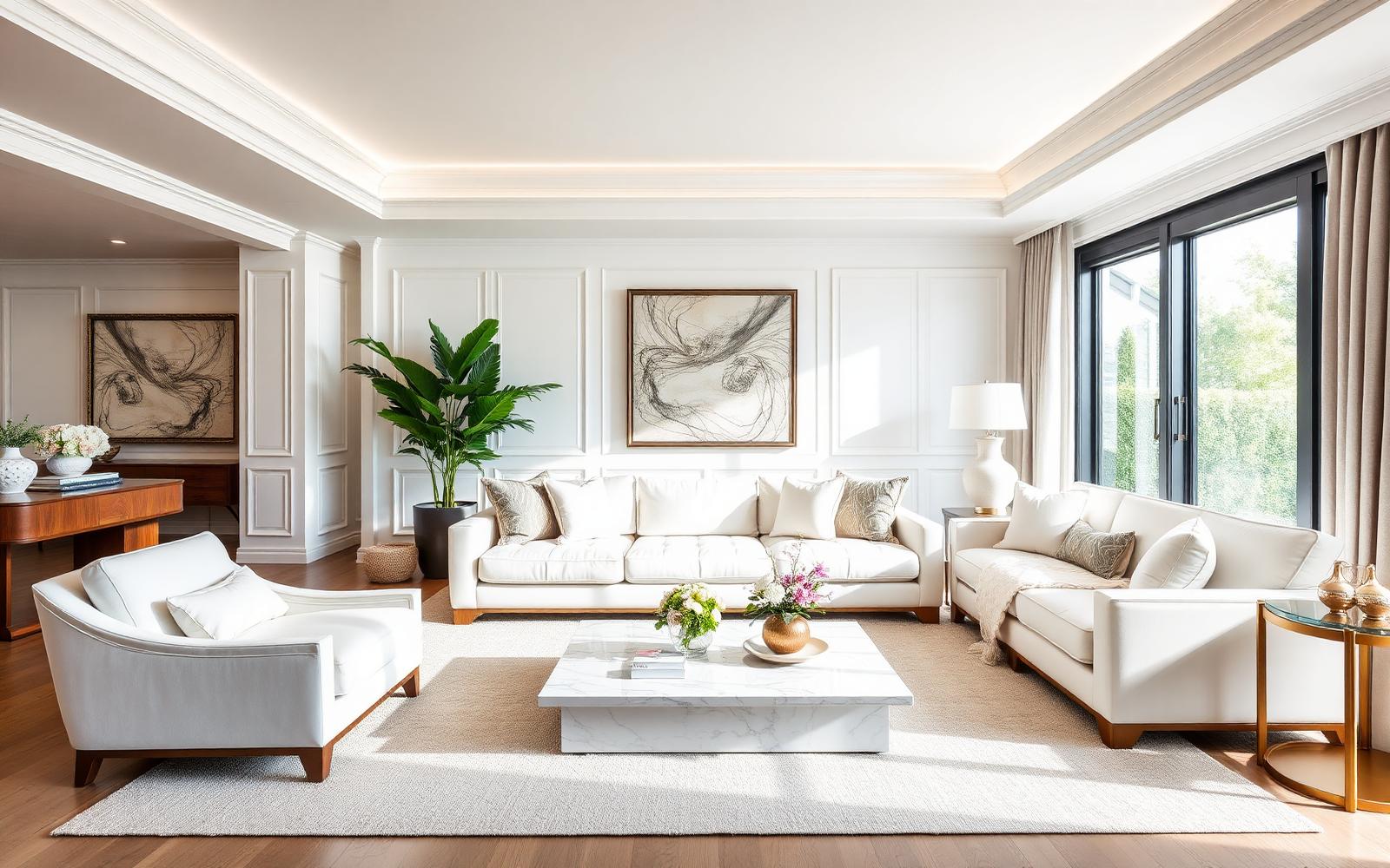 Pristine upscale living room cleaned by TReyes